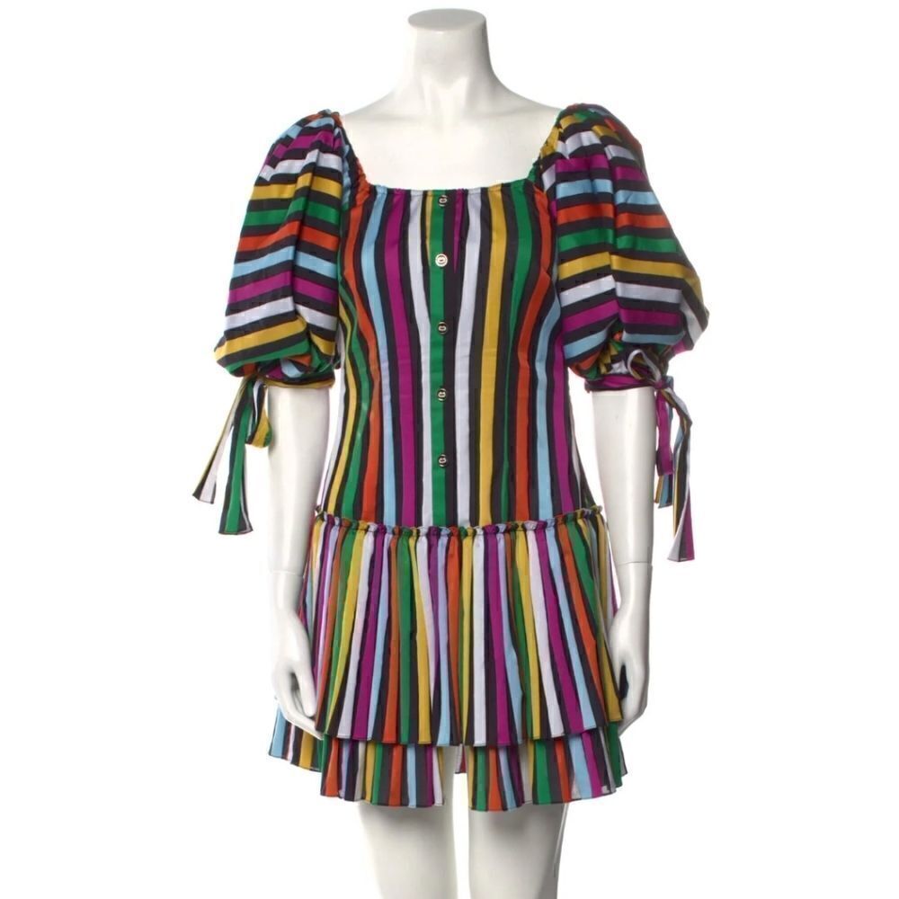 Caroline Constas Bella Striped Mini Puff Sleeve Mini Dress